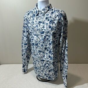 Michael Kors Blue and White Casual Button Down Shirt